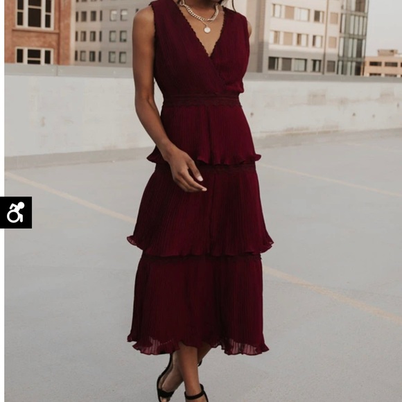 Maroon vintage tiered pleated dress! - Picture 1 of 6
